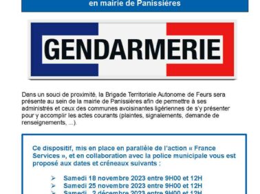 Permanences de la gendarmerie en mairie de Panissières