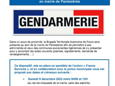 Permanence gendarmerie à Panissières le 09/12