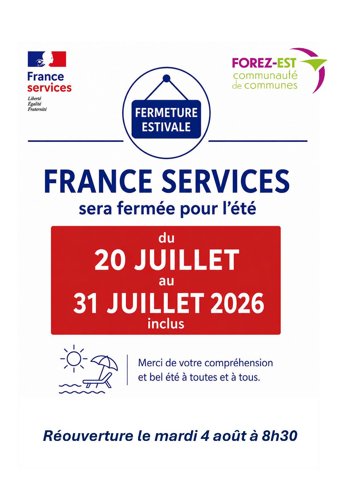 Lire la suite à propos de l’article FERMETURE ESTIVALE FRANCE SERVICES