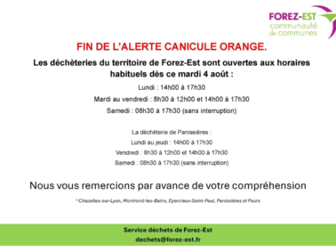 Fin de l'alerte canicule orange – Horaires déchèteries