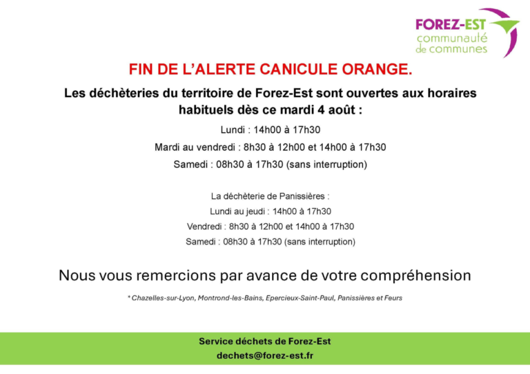 Lire la suite à propos de l’article Fin de l'alerte canicule orange – Horaires déchèteries