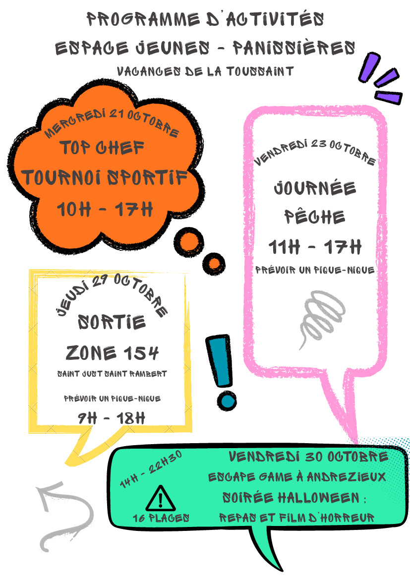 Lire la suite à propos de l’article Activités centre loisirs et espace jeunes vacances d'octobre