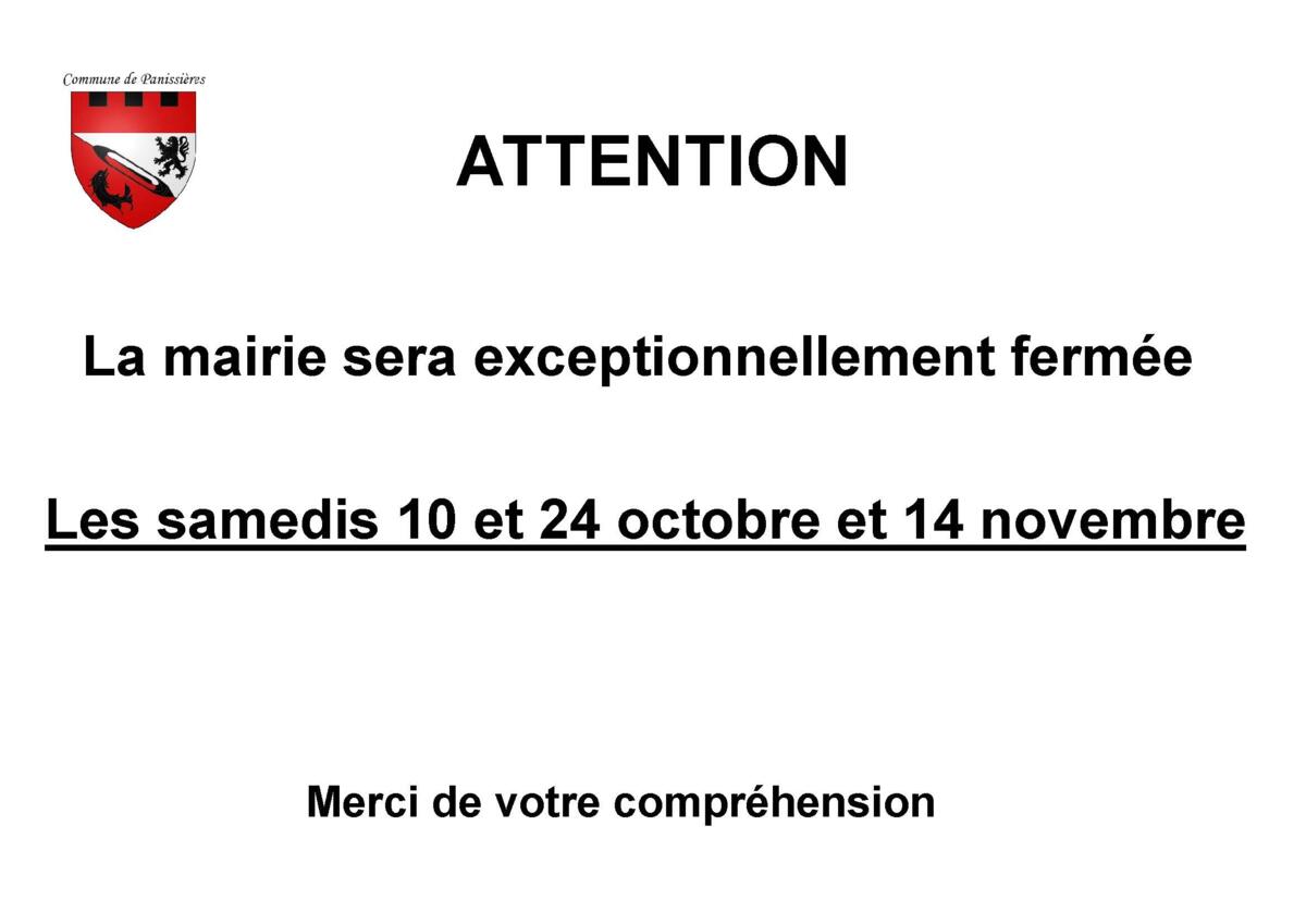 Lire la suite à propos de l’article Fermetures exceptionnelles mairie Panissières