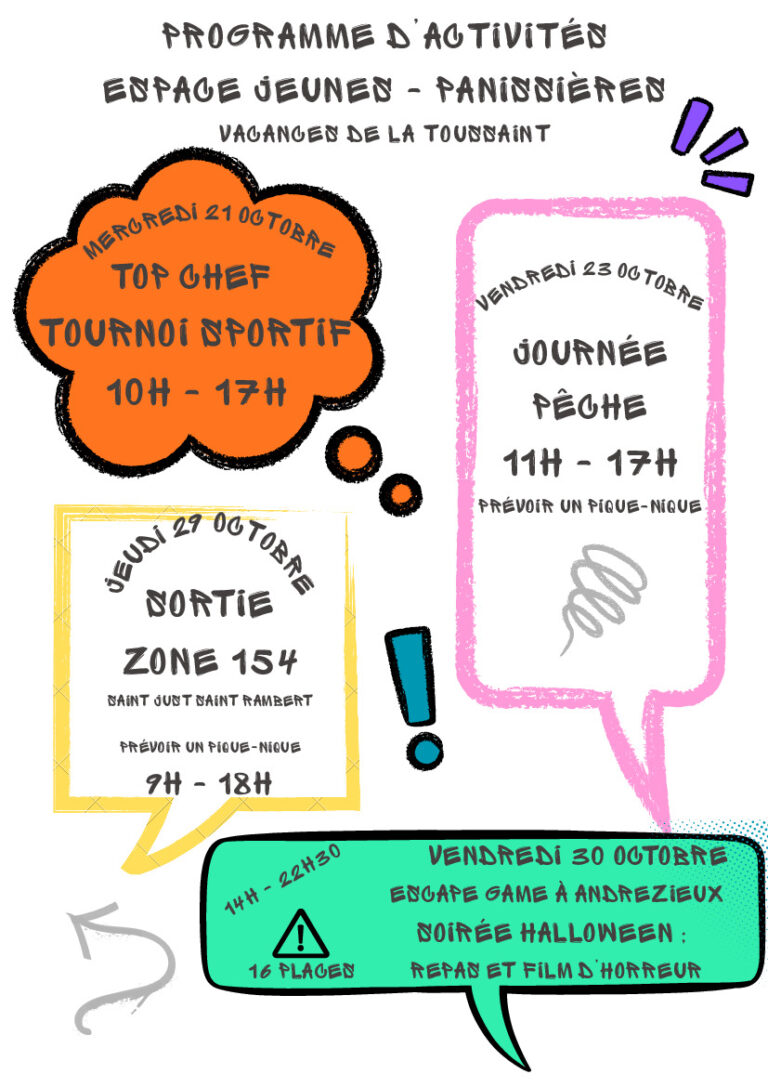 Lire la suite à propos de l’article Infos centre loisirs et espace jeunes vacances octobre